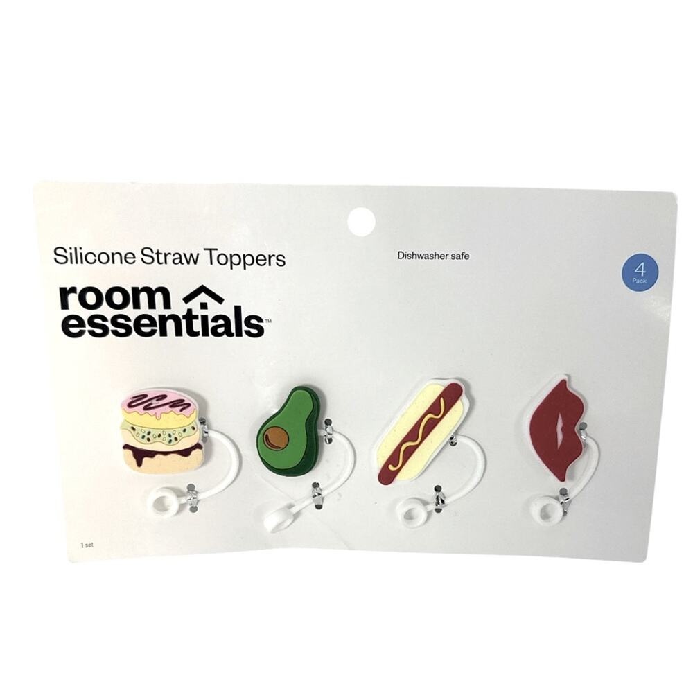 Silicone Straw Toppers 4 Pack Donut Avocado Hot Dog Lips NEW Room Essentials